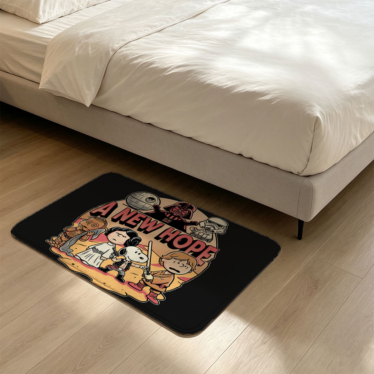 Star Wars: A New Hope - Snoopy as Luke, Leia, C-3PO, Darth Vader, Stormtrooper, and Death Star - Flannel floor mat