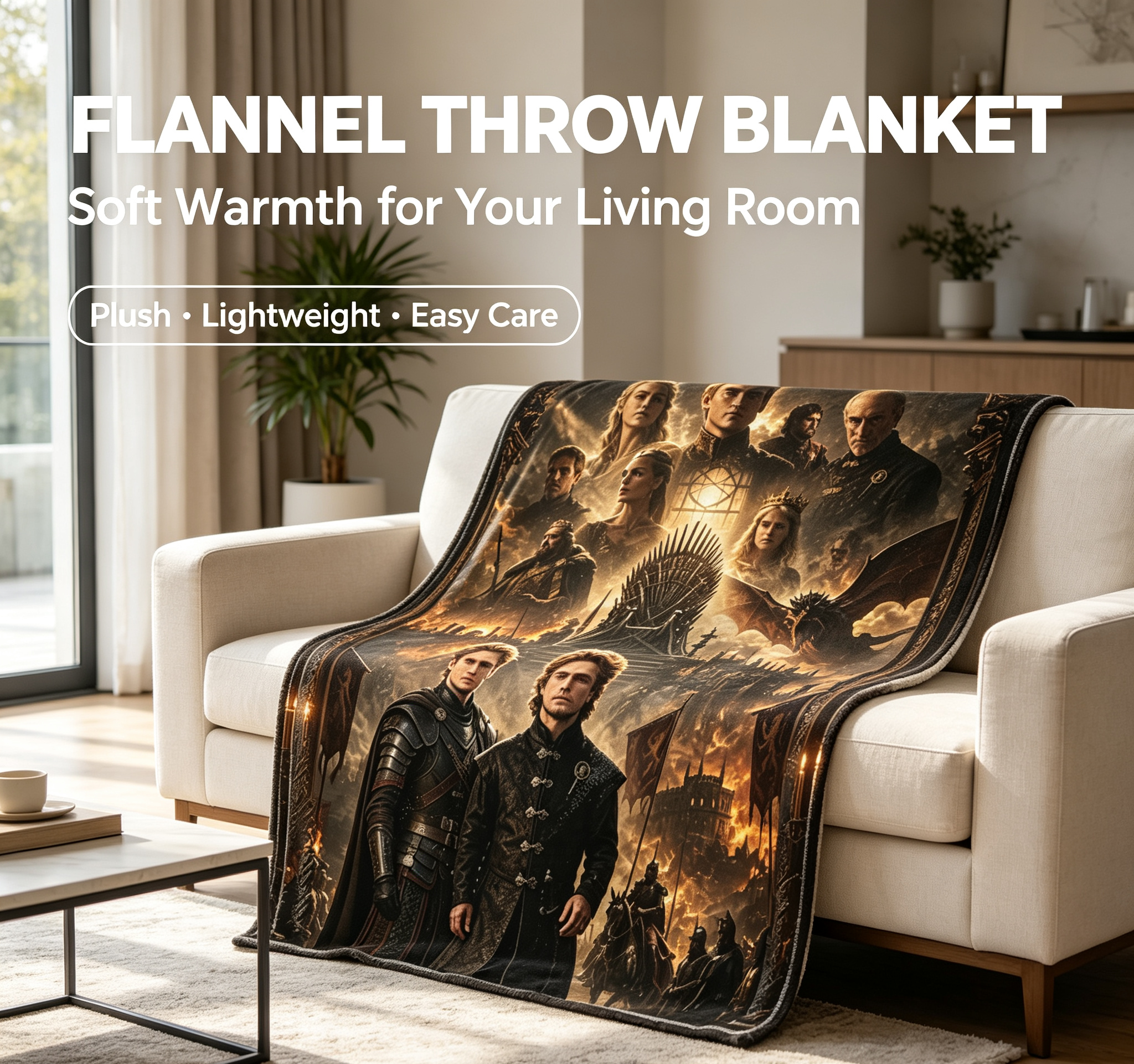Custom Face Blanket Game of Thrones Characters Flannel Blanket for Couch, Bed, or Travel – Perfect Gift for Fans and Collectors