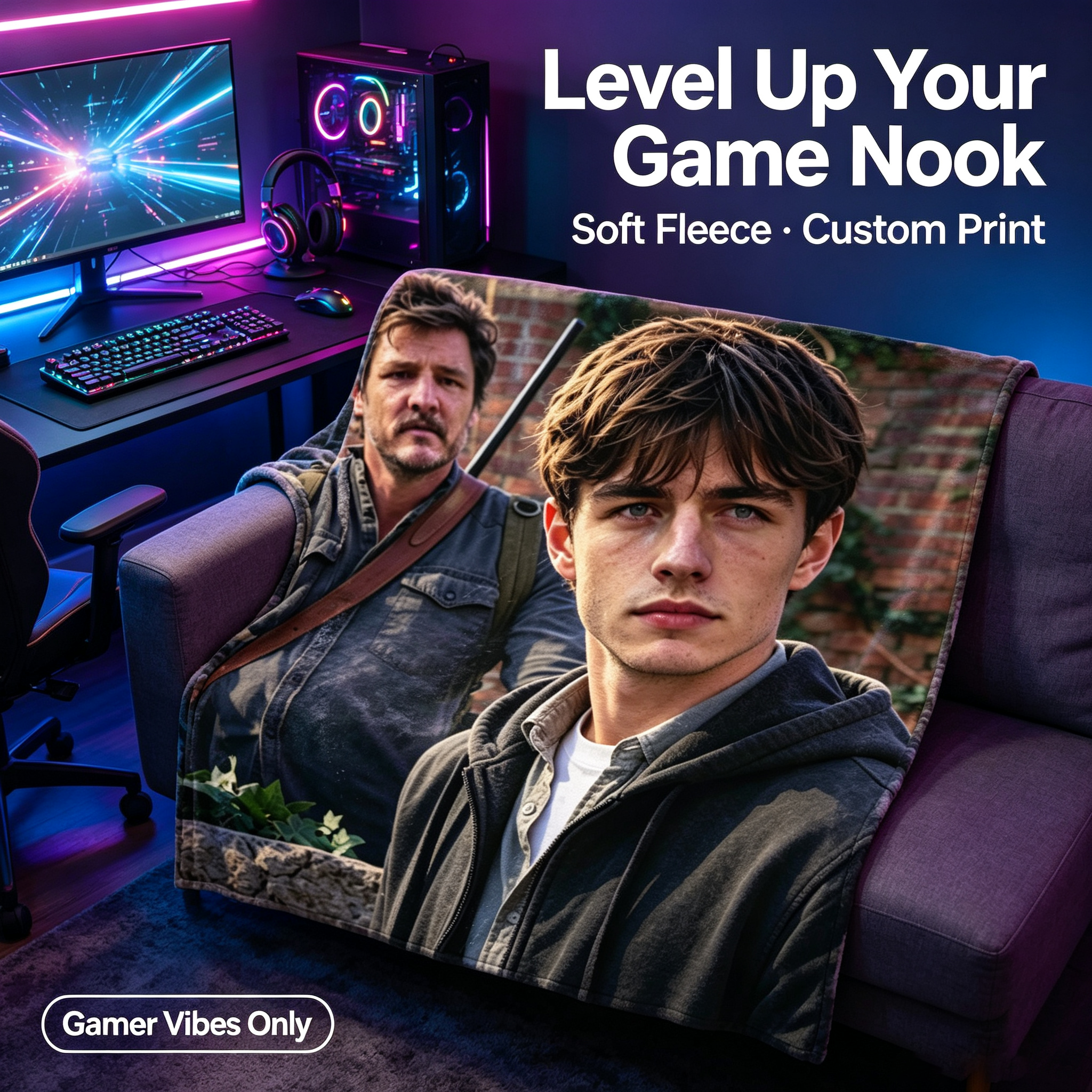 Custom Face Blanket Featuring The Last of Us Character Design Flannel Blanket Perfect for Gaming Fans Cozy Living Room or Bedroom Gift Idea for Video Game Enthusiasts