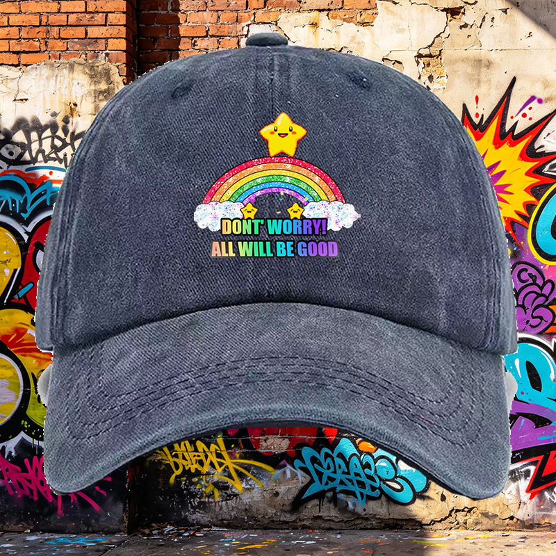 Men's Printed Washed Cap Rainbow Star Design 