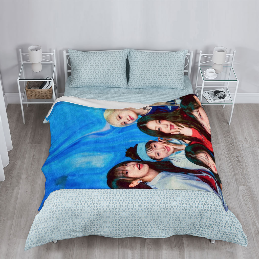 IVE Group Photo with Blue Background and Casual Outfits - Blankets