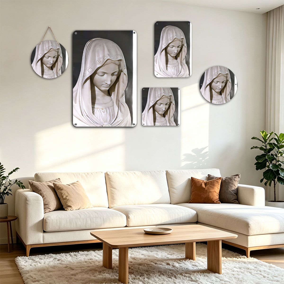 Virgin Mary Statue in White Marble - painting