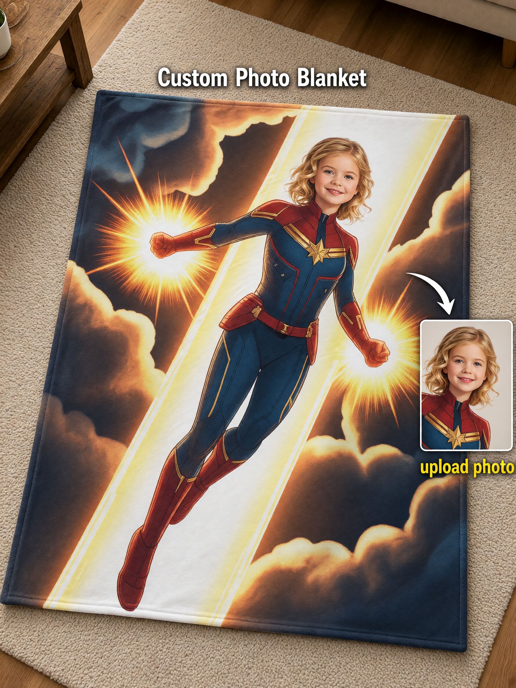 Custom Face Superhero Blanket Personalized Photo Flannel Throw Ultra Soft Anti-Pilling Fleece Ideal Personalized Gift