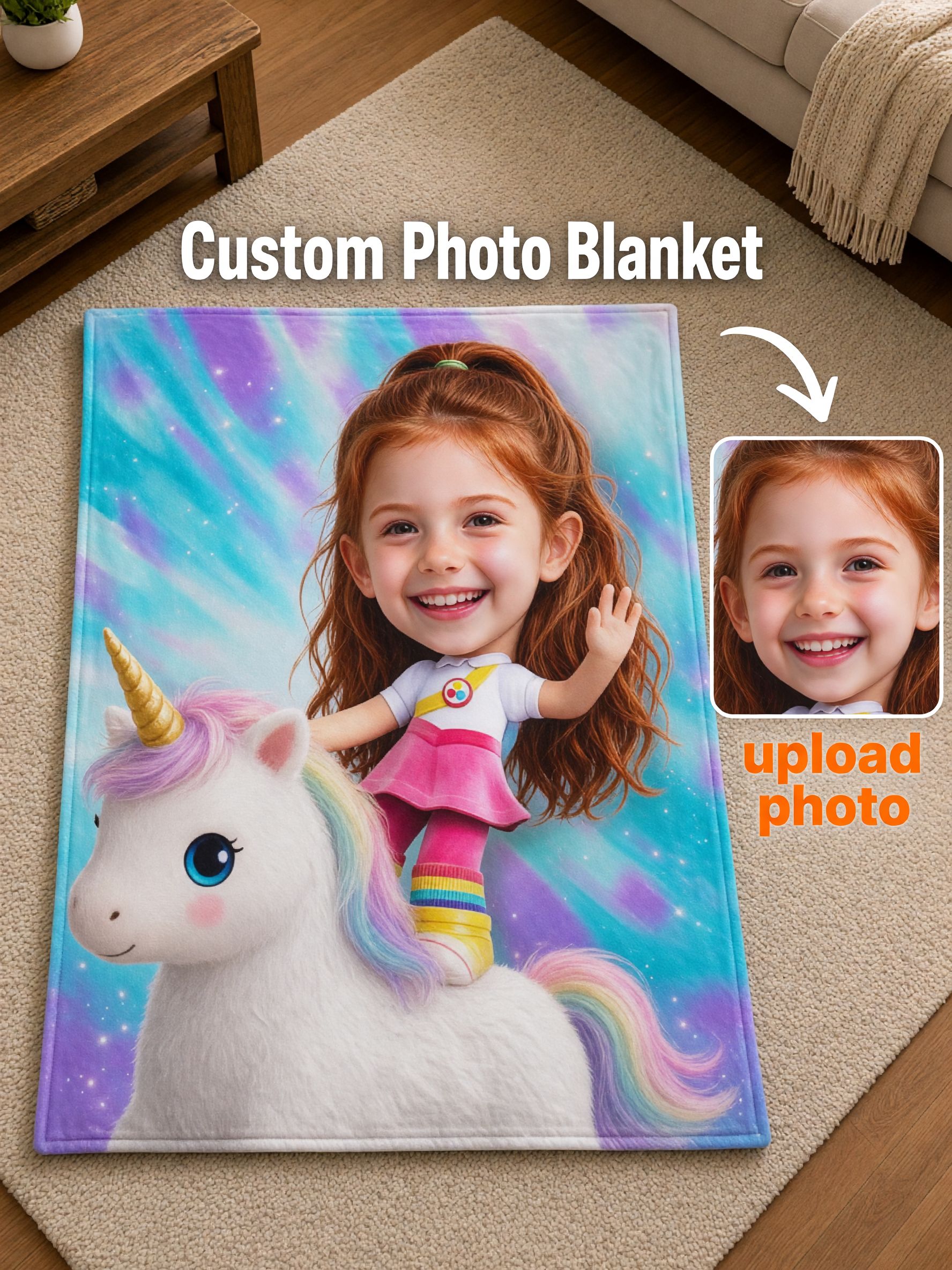 Personalized Face Photo Blanket, Custom Cartoon Cloud Flannel Fleece Throw, Ultra Soft Ideal Personalized Gift for Kids