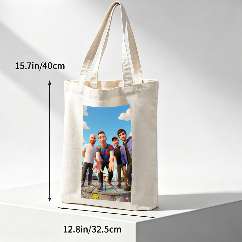 The Lonely Island Band Members on a Rooftop Stage with Graffiti and City Skyline Background - Canvas tote bags