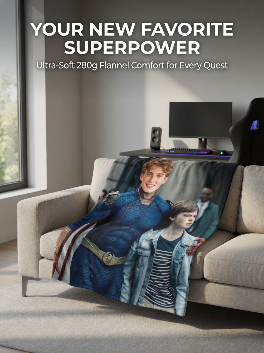 Personalized Face Photo Flannel Fleece Blanket Custom Superhero Novelty Soft Throw for Bed Couch and Cozy Gift