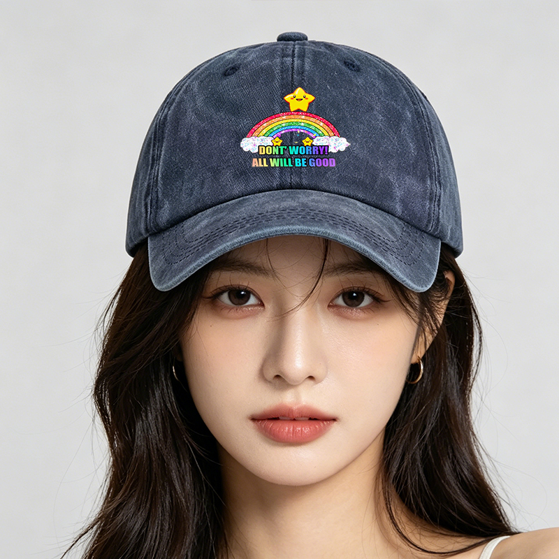Men's Printed Washed Cap Rainbow Star Design 