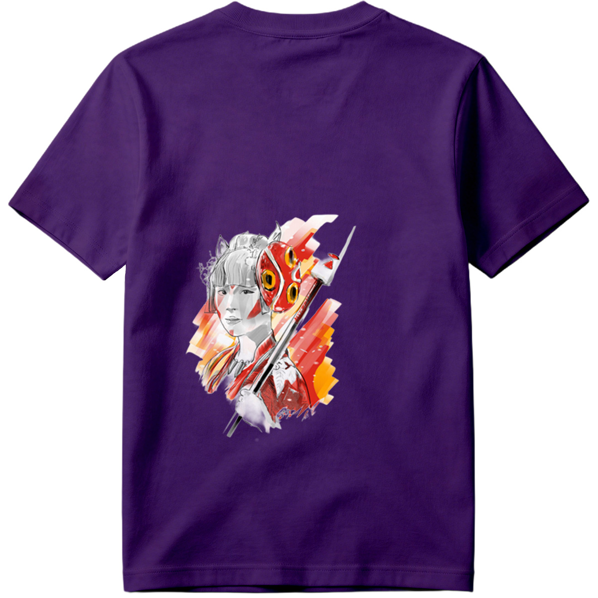 Samurai Girl with Red Mask and Spear - Tee
