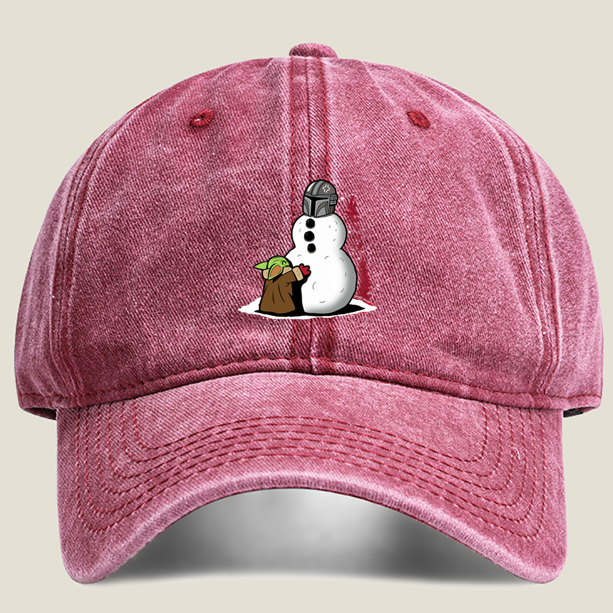 Mandalorian Snowman with Grogu - Washed Denim - Baseball Cap
