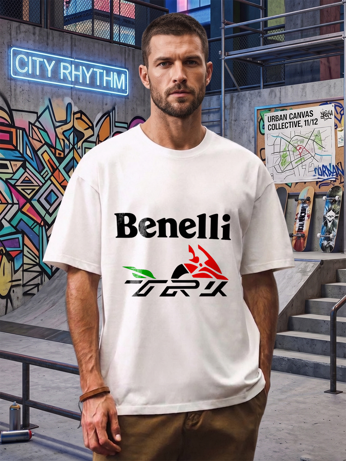 Men's Printed T-Shirt with Abstract Red and Green Graphic Design Casual Round Neck Lightweight Breathable Summer Short Sleeve Tee for Outdoor Activities and Everyday Wear Adult Men's Fashion Streetwear Style