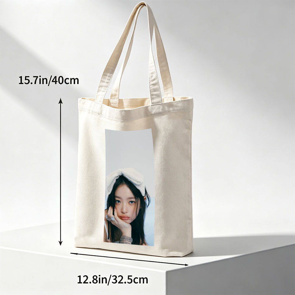 Hanni of NewJeans in a Soft Portrait with White Bow Headband and Elegant Jewelry - Canvas tote bags