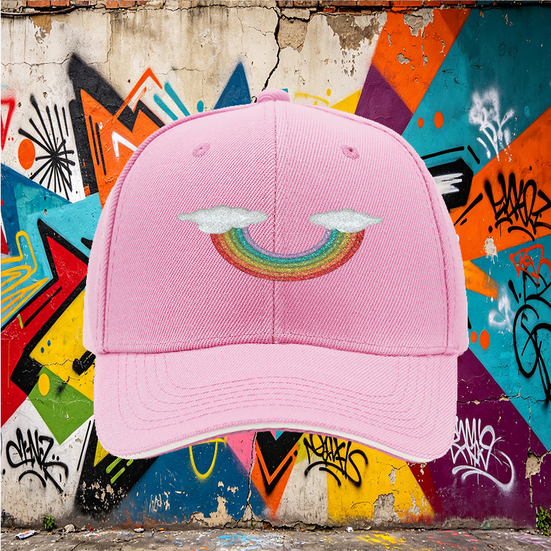 Unisex Classic Sandwich Hat with Glitter Rainbow and Cloud Print - Perfect for Outdoor Activities, Festivals, and Casual Wear - Ideal for Adults Seeking Fun and Stylish Headwear