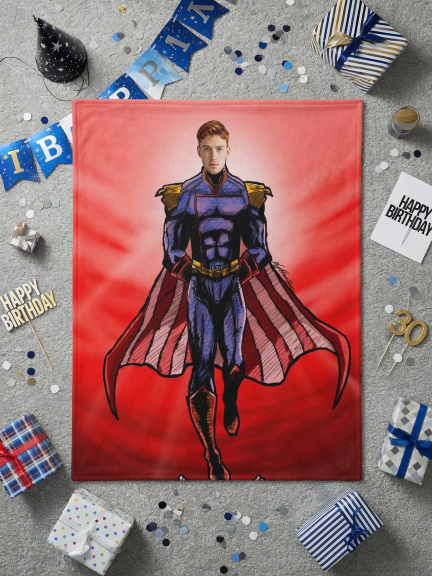 Personalized Superhero Photo Throw Blanket Custom Face Flannel Fleece Bed Cover for Cozy Home Living and Unique Gifts