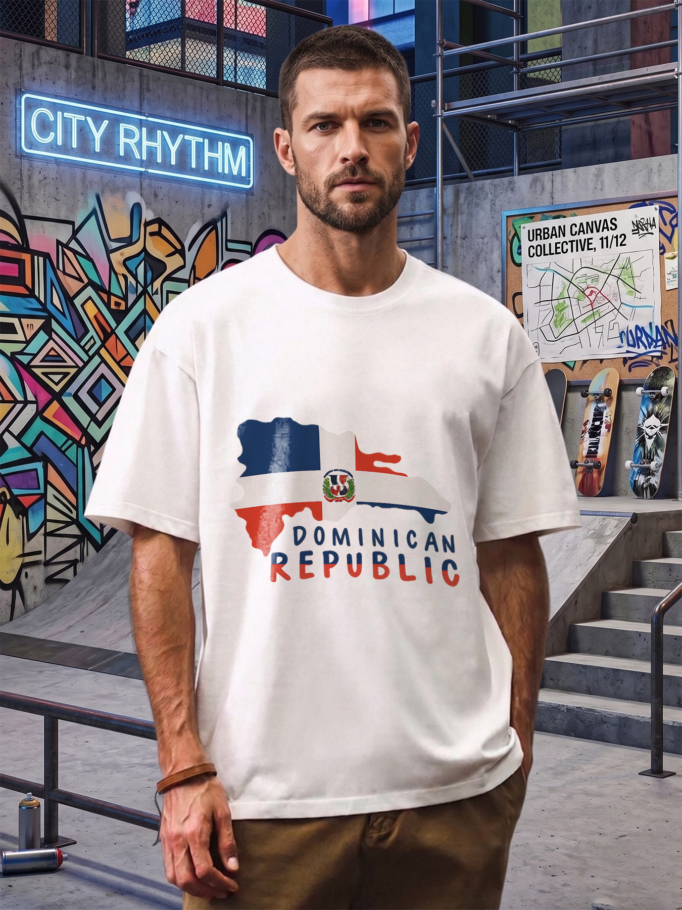 Men's Dominican Republic Flag Map Print T-Shirt Casual Round Neck Summer Lightweight Breathable Short Sleeve Tee for Travel, Beach, and Daily Wear - Perfect for Adults Who Love Caribbean Culture and National Pride