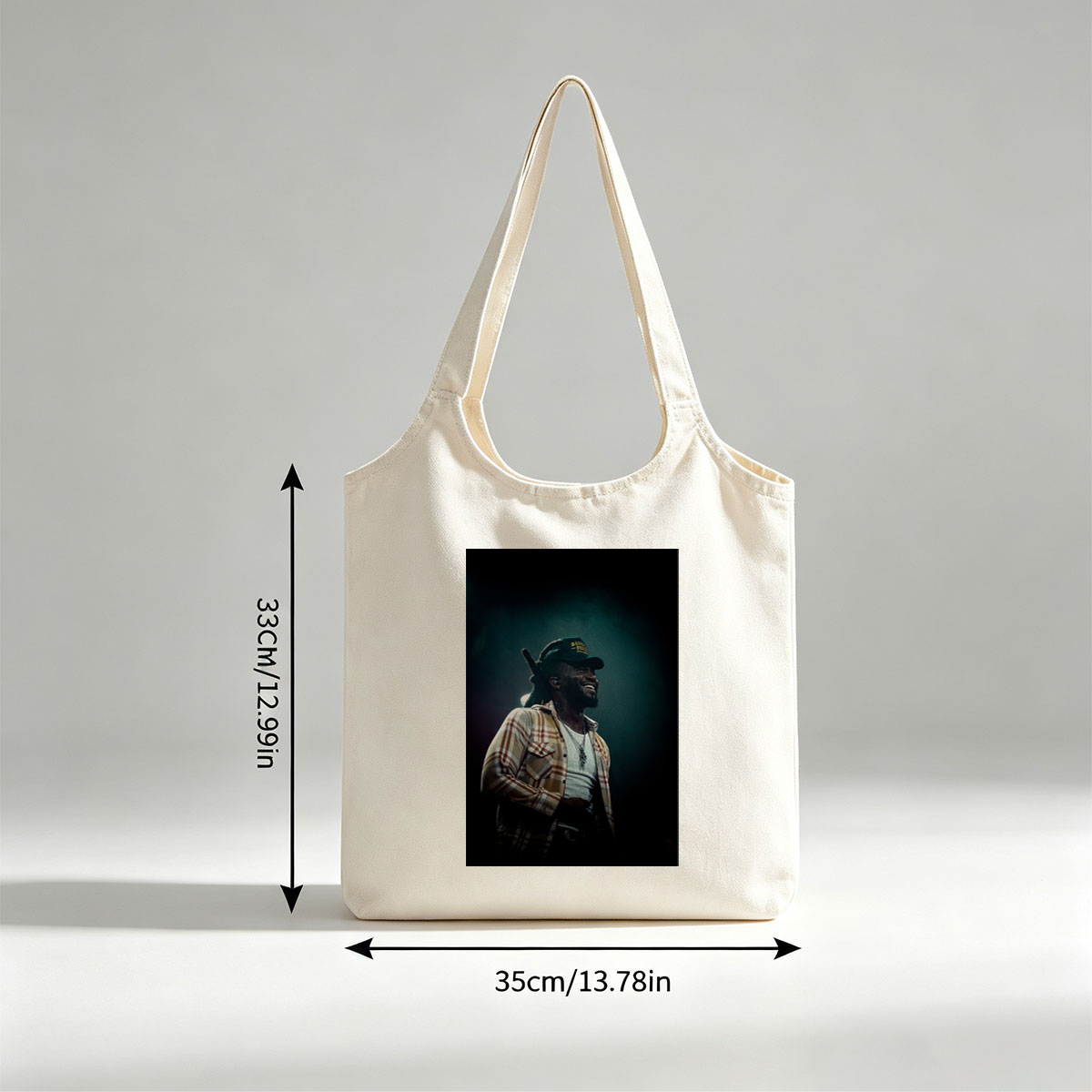 Burna Boy on Stage Performing with a Smile in a Plaid Shirt and Cap - Canvas shoulder bags/