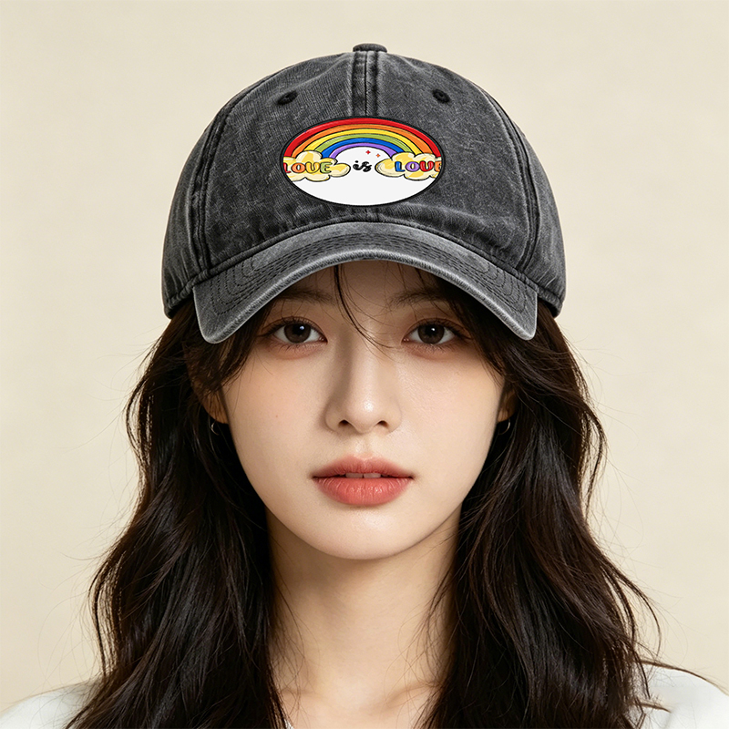 Unisex Classic Washed Hat with Rainbow Love is Love Print | Casual Streetwear Cap for LGBTQ+ Pride & Everyday Wear | Perfect for Adults Seeking Inclusive Fashion Statements