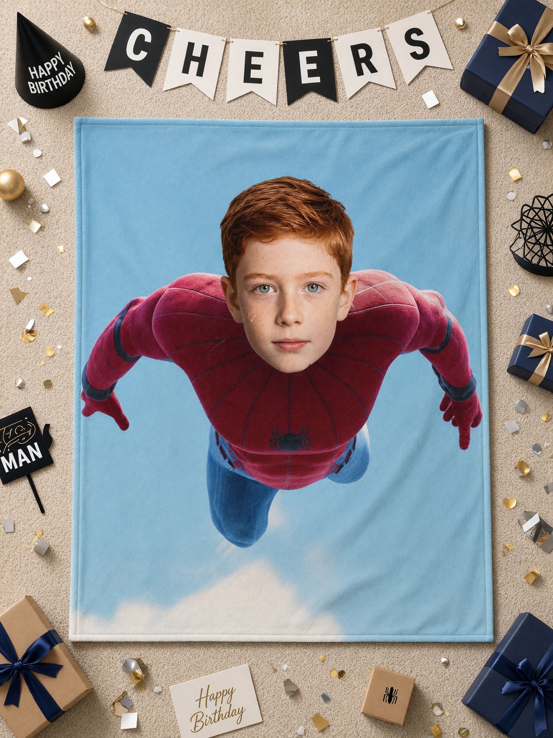 Personalized Face Photo Superhero Blanket Ultra Soft Flannel Fleece Throw Cover for Bed Couch Ideal Custom Cozy Gift