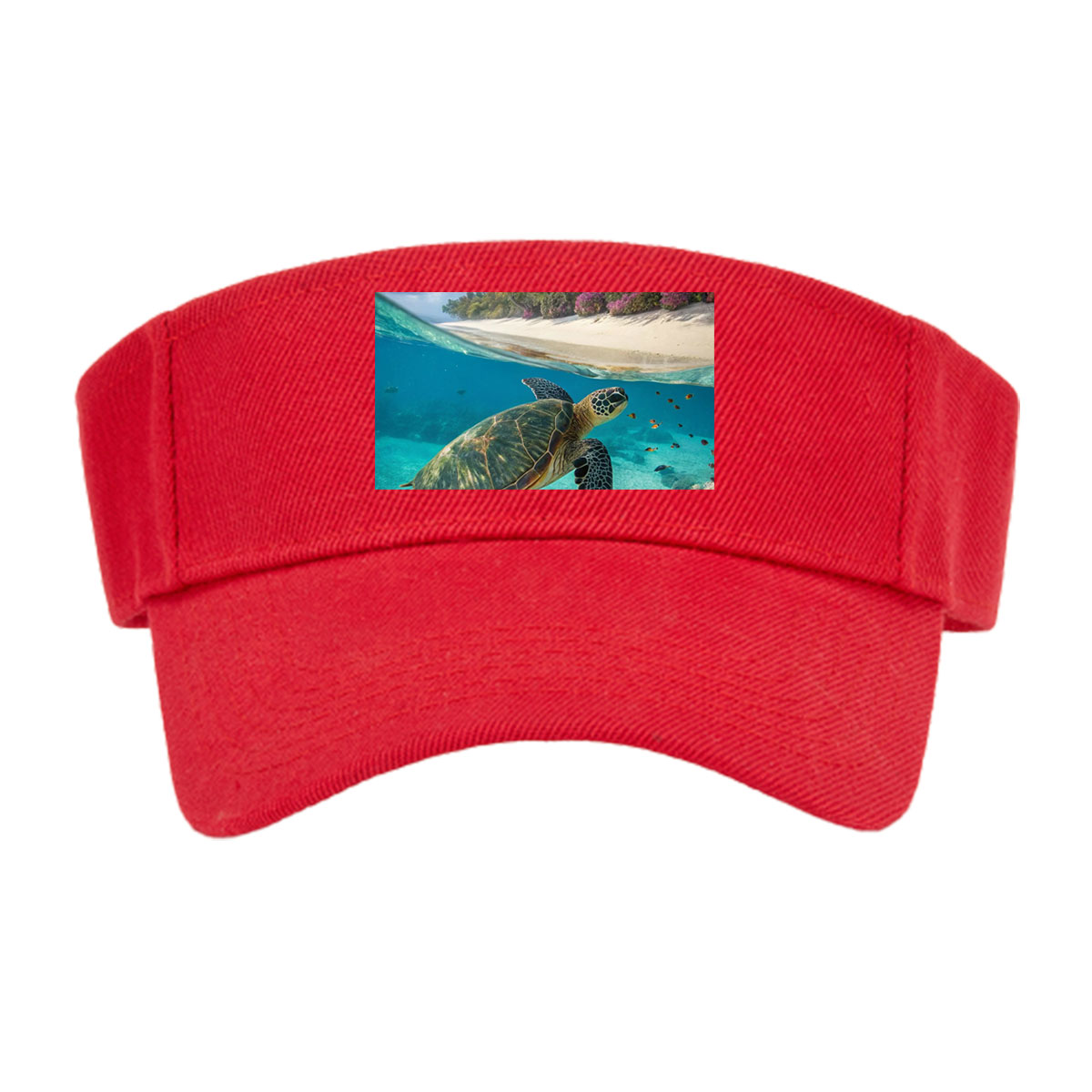 Sea Turtle Swims Near Coral Reef and Tropical Beach -  Visor cap