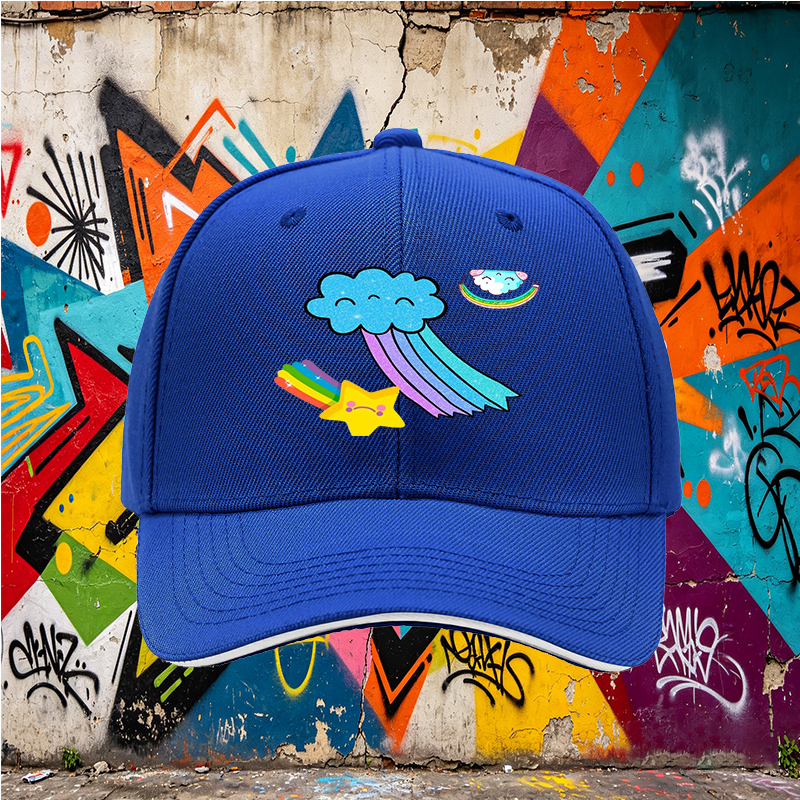 Unisex Classic Sandwich Hat with Rainbow Star and Cloud Print - Perfect for Casual Outings, Outdoor Activities, and Everyday Wear - Ideal for Adults and Teens Seeking Fun, Colorful Headwear