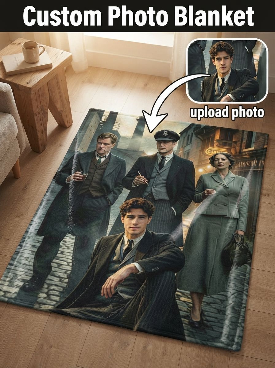Custom Photo Face Flannel Blanket Personalized Vintage Gangster Street Style Throw Ultra Soft Warm Cozy Bed Sofa Fleece