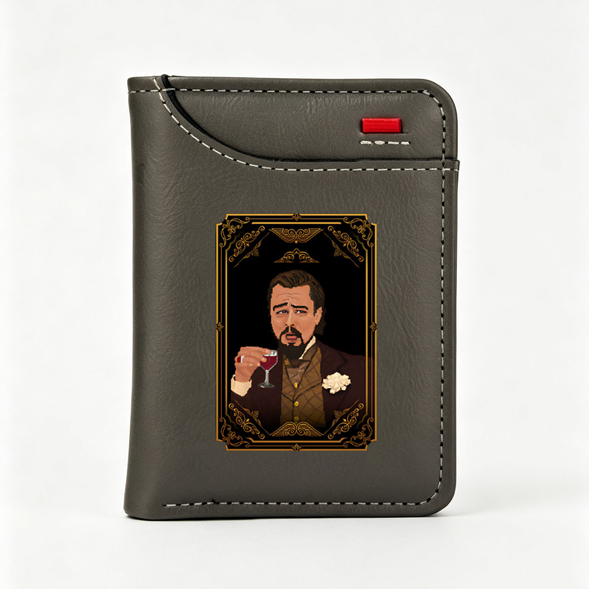 Dapper Gentleman with Wine Glass in Ornate Frame - Vertical Style Wallet
