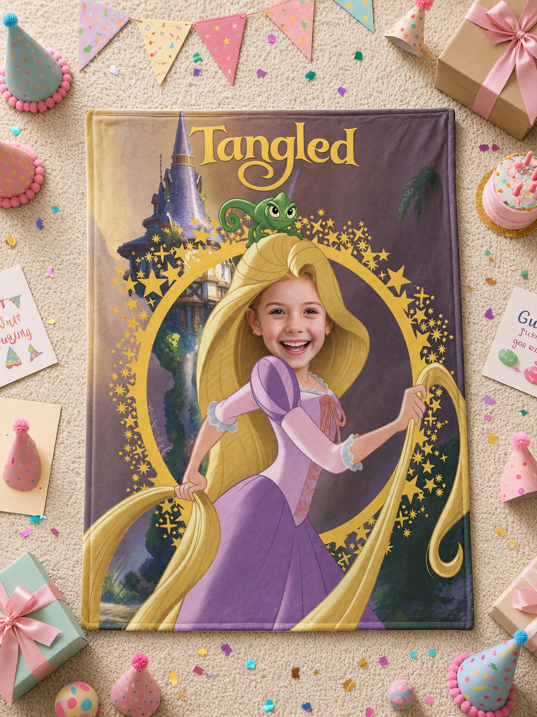 Custom Face Blanket Personalized Fairytale Princess Flannel Throw, Soft Cozy Fleece Gift for Kids and Family