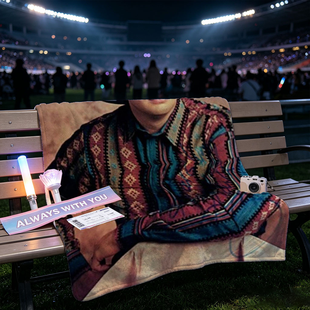 Garth Brook in Cowboy Attire with Colorful Patterned Shirt and White Hat - Blankets