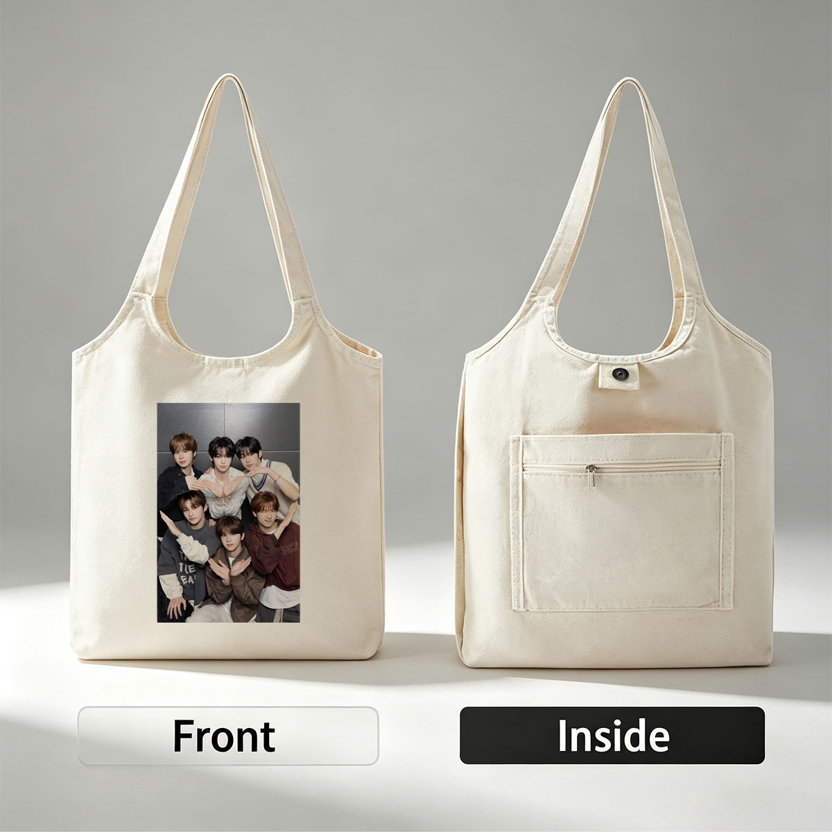 NCT Dream Group Photo - Six Members Posing Together with Hand Gestures in Casual Outfits - Canvas shoulder bags/