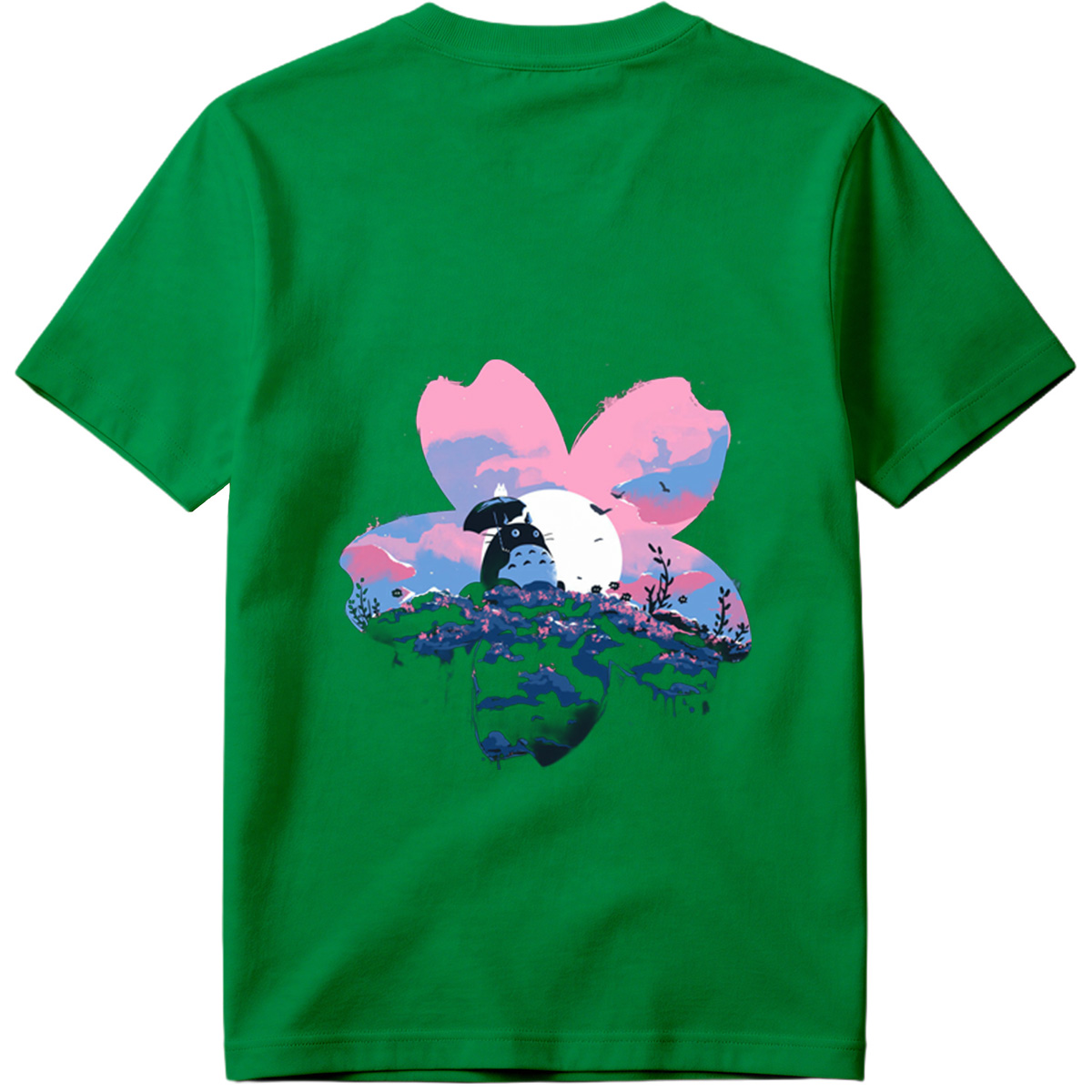 Totoro Under Cherry Blossom Moon - Tee