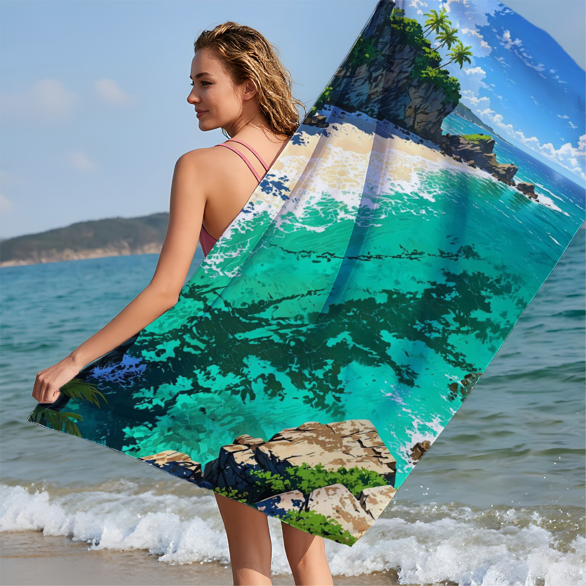 Tropical Bay with Crystal Clear Waters and Lush Cliffs - Beach towels