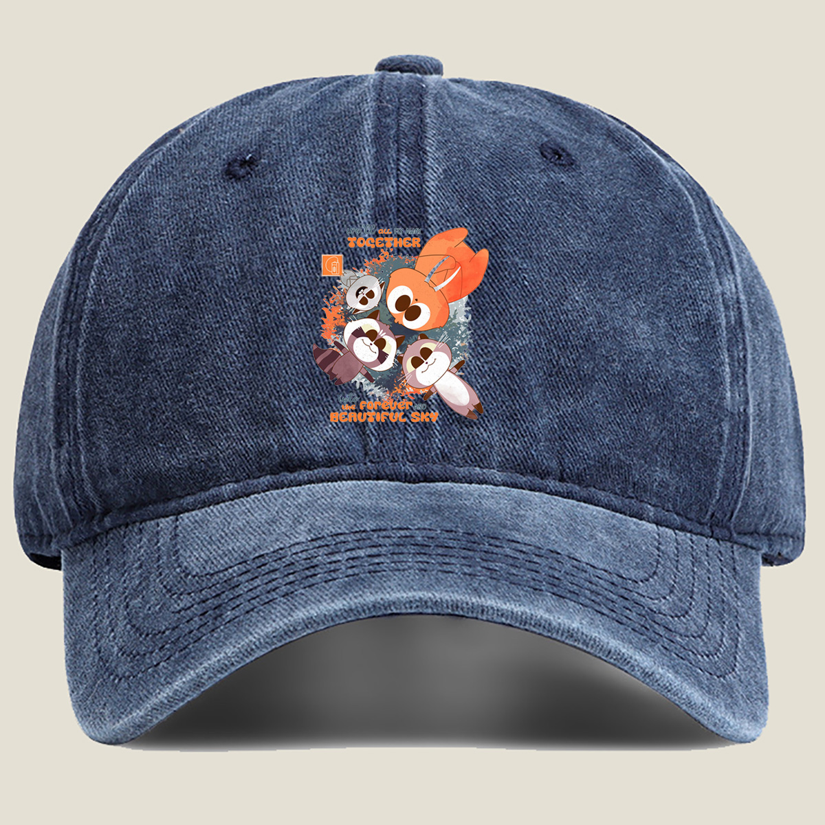 Kiff and Friends Fly Together Into the Forever Beautiful Sky - Washed Denim - Baseball Cap
