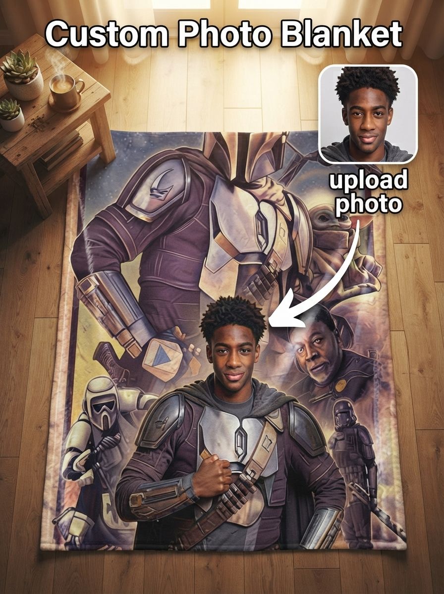 Custom Photo Face Flannel Blanket Personalized Sci Fi Bounty Warrior Portrait Throw Ultra Soft Anti Pilling Fleece