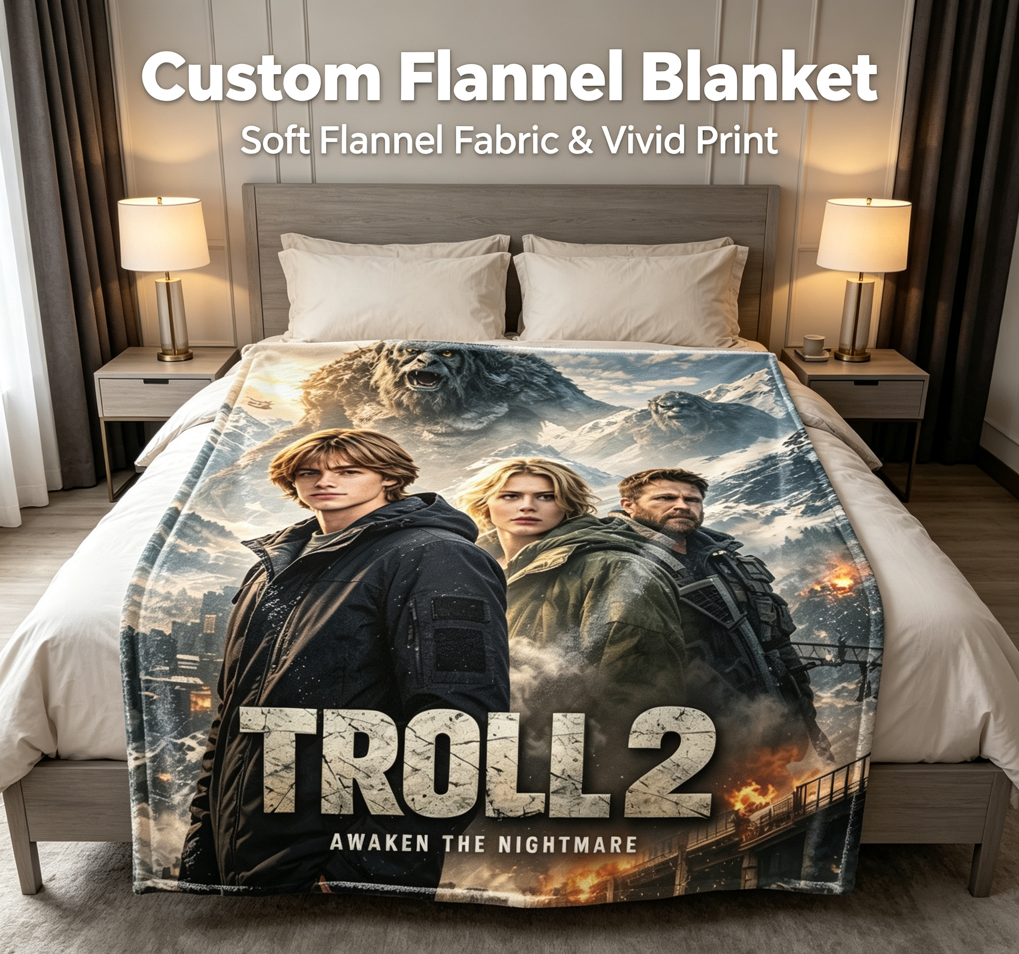 Custom Face Blanket Troll 2 Awaken the Nightmare Flannel Blanket Movie-Themed Cozy Gift for Fans and Collectors