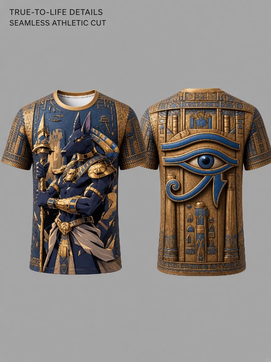 Egyptian Anubis 3D Optical Illusion Graphic Tee Breathable Athletic Mesh T-Shirt Casual and Sports Wear