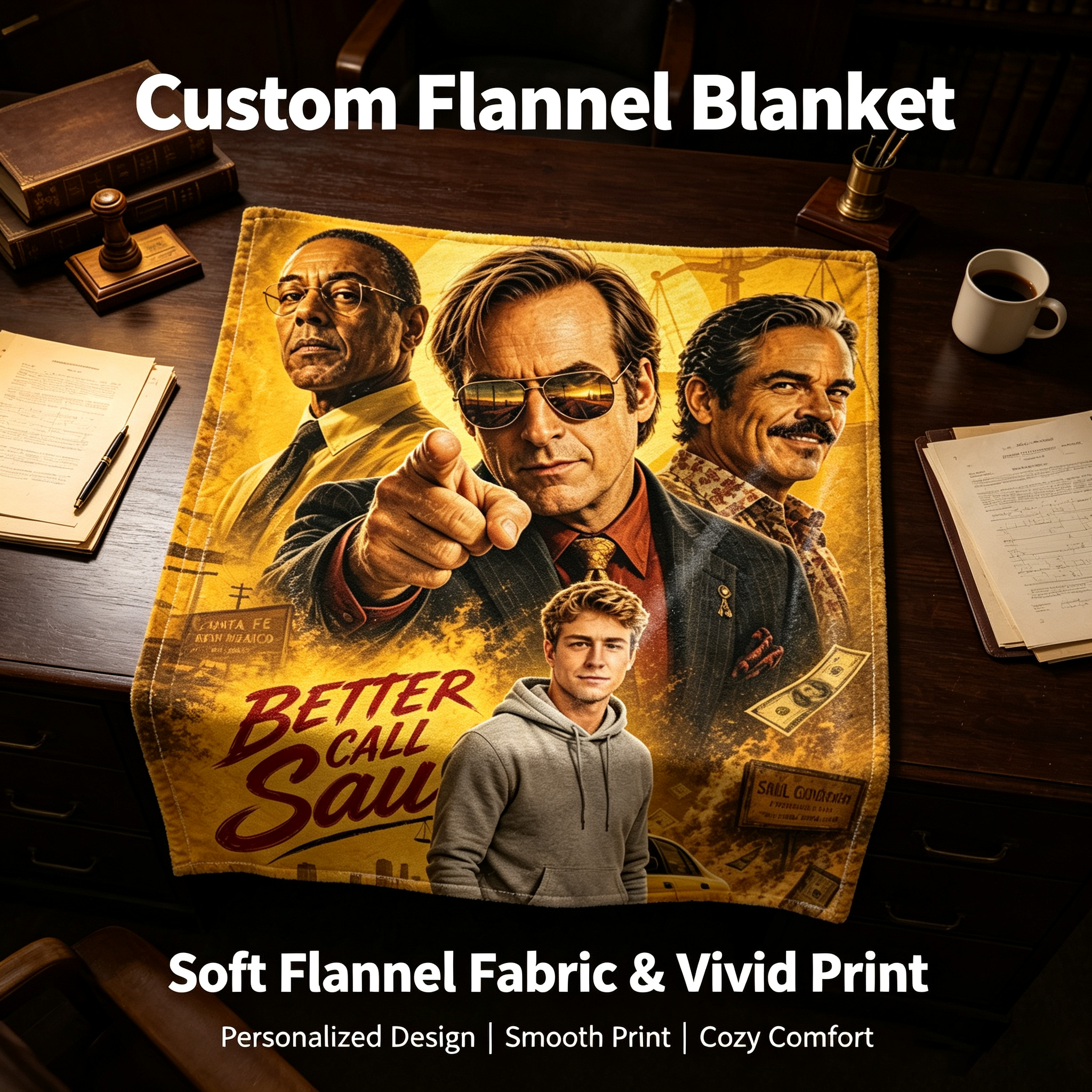 Custom Face Blanket Better Call Saul Flannel Blanket Perfect for Fans of the TV Series Ideal Gift or Giveaway for Drama and Crime Show Enthusiasts