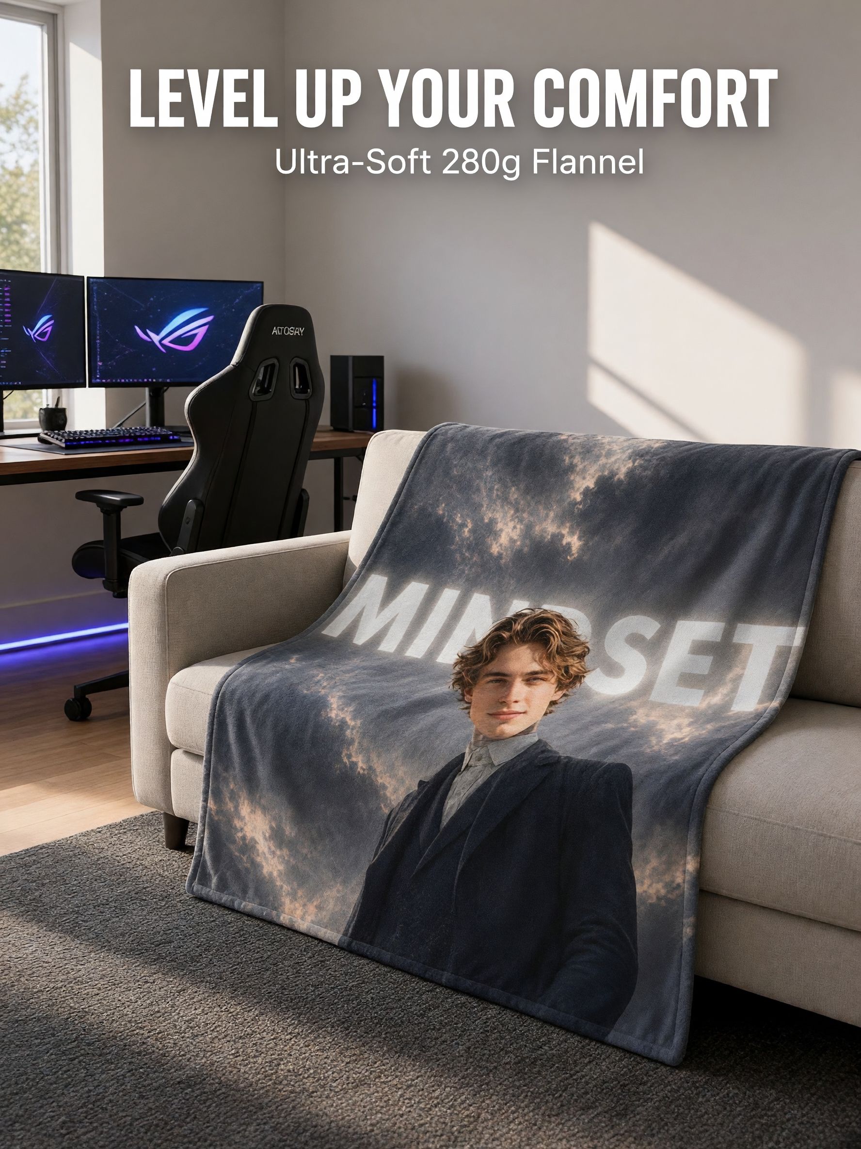 Custom Photo Blanket Personalized Portrait Face Print Ultra Soft Flannel Throw Fleece Blanket for Couch Bed Gift
