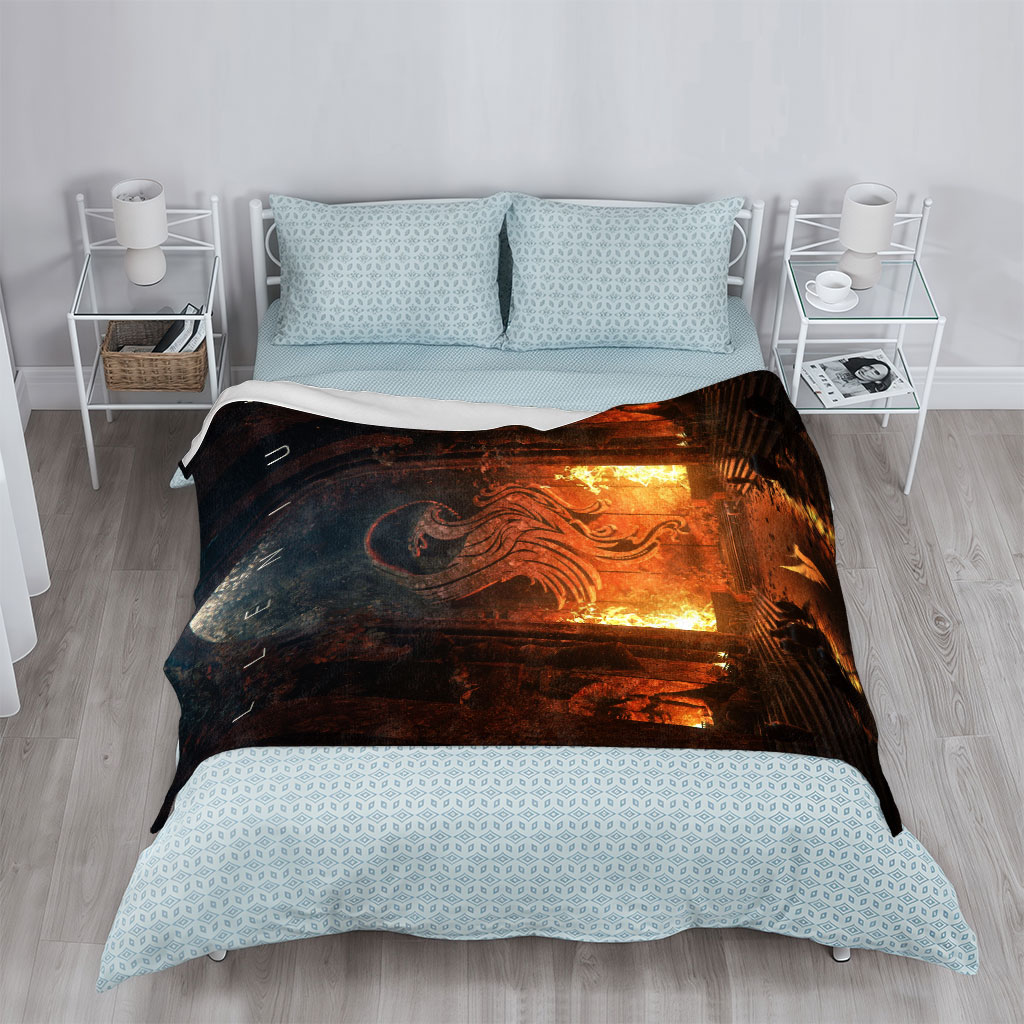 Illenium Cathedral of Fire and Flames with a Serpentine Dragon in the Center - Blankets