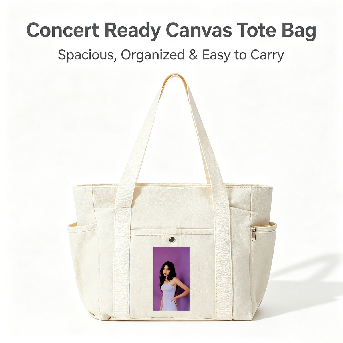 Olivia Rodrigo in a Light Blue Dress Posing Against Purple Background - Multi-pocket bags