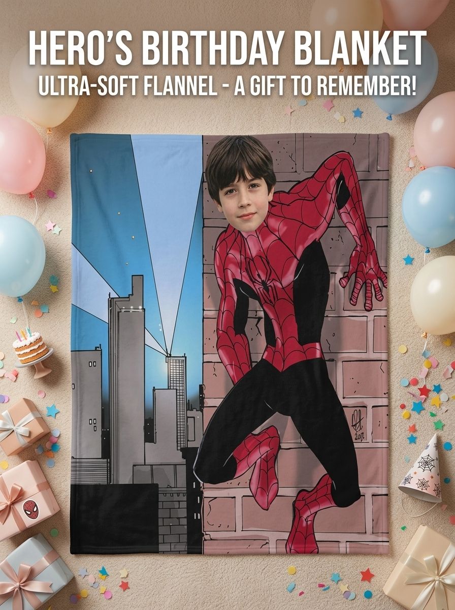 Custom Face Photo Superhero Flannel Blanket Soft Personalized Throw for Bed and Sofa Ideal Gift for Kids and Family