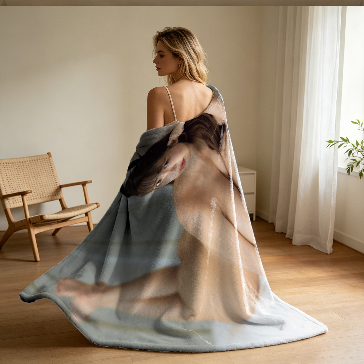 Nata Lee - Topless in Blue Skirt Outdoors - Blanket