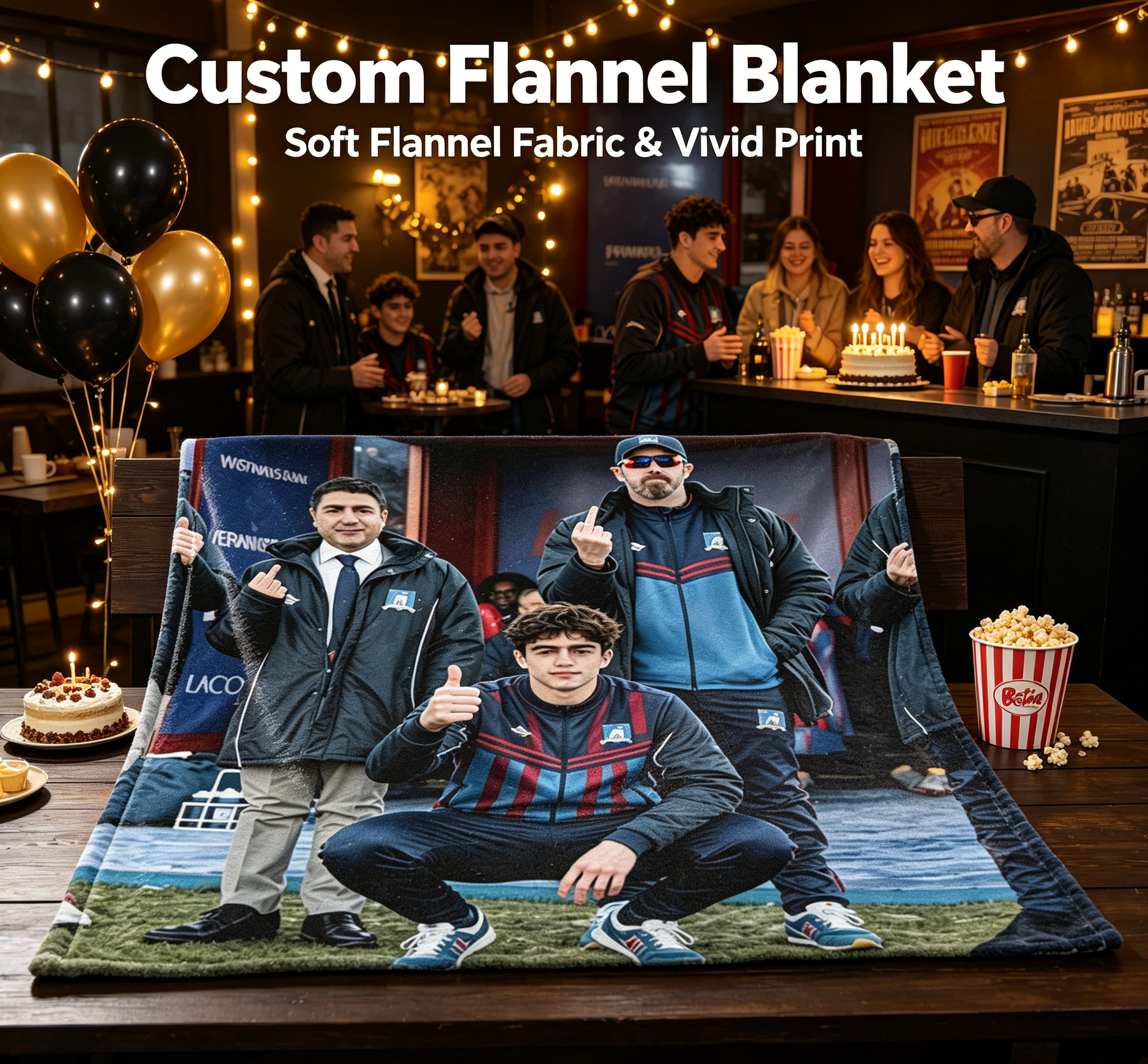 Custom Face Blanket Featuring Football Team Portrait Flannel Blanket for Home Decor and Fan Gifts