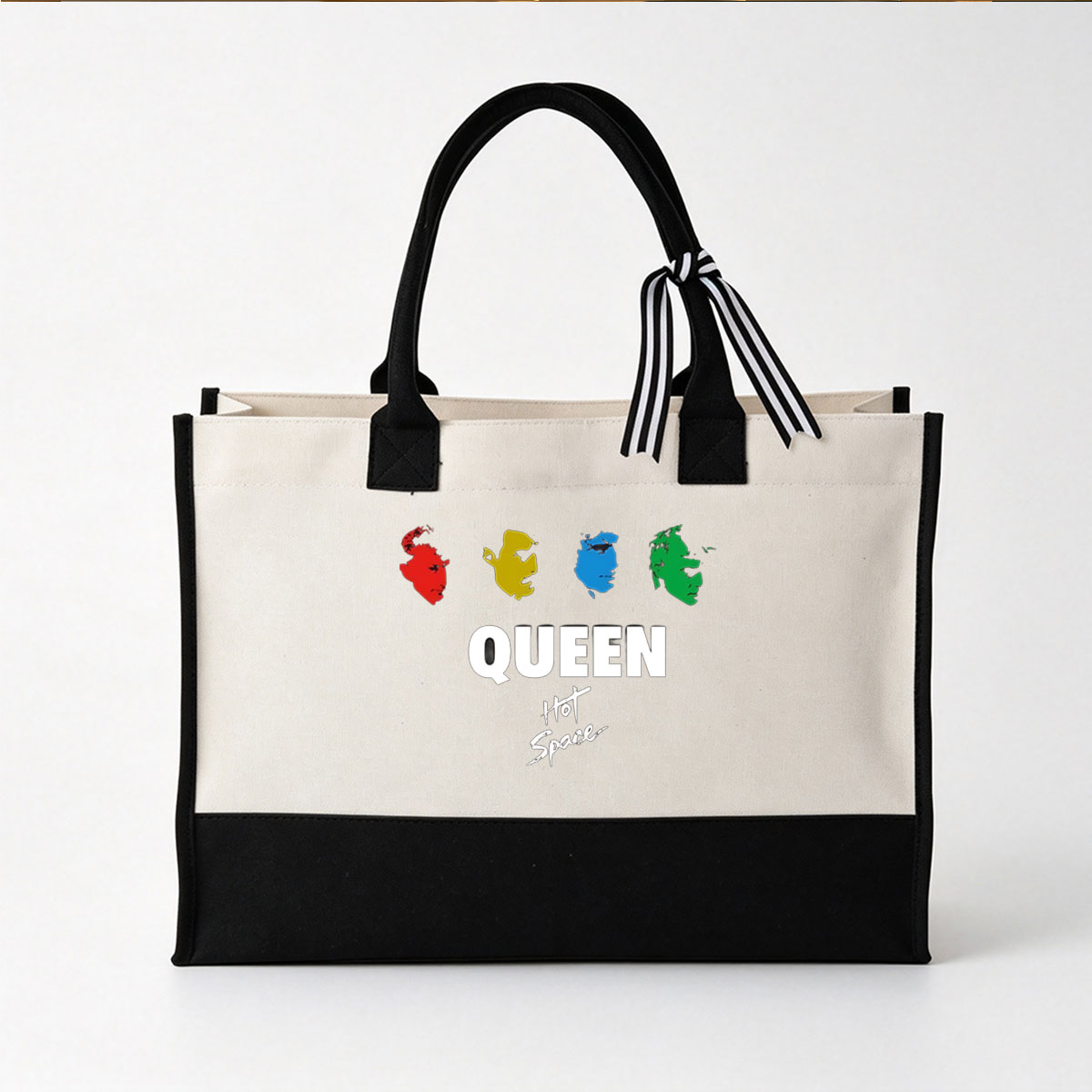 Queen - Hot Space Album Cover Featuring Band Members in Colorful Silhouettes - Canvas patchwork gift tote bag