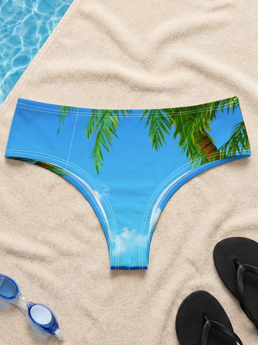 Tropical Beach with Palm Tree and Clear Blue Sky -  Men's swim trunks