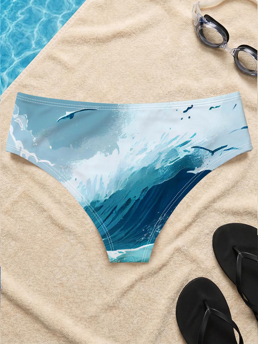 Mighty waves crash against rocks as seagulls soar above the stormy sea. -  Men's swim trunks