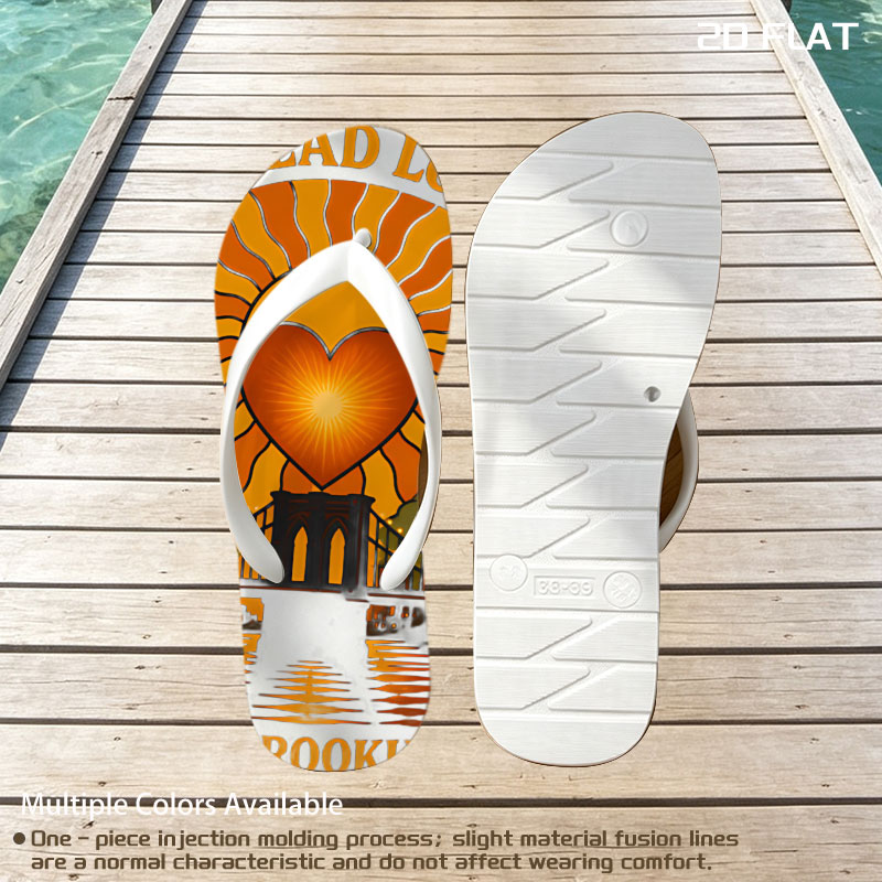 Spread Love: It's the Brooklyn Way - Heart Sun Over Bridge Cityscape -  flip-flops
