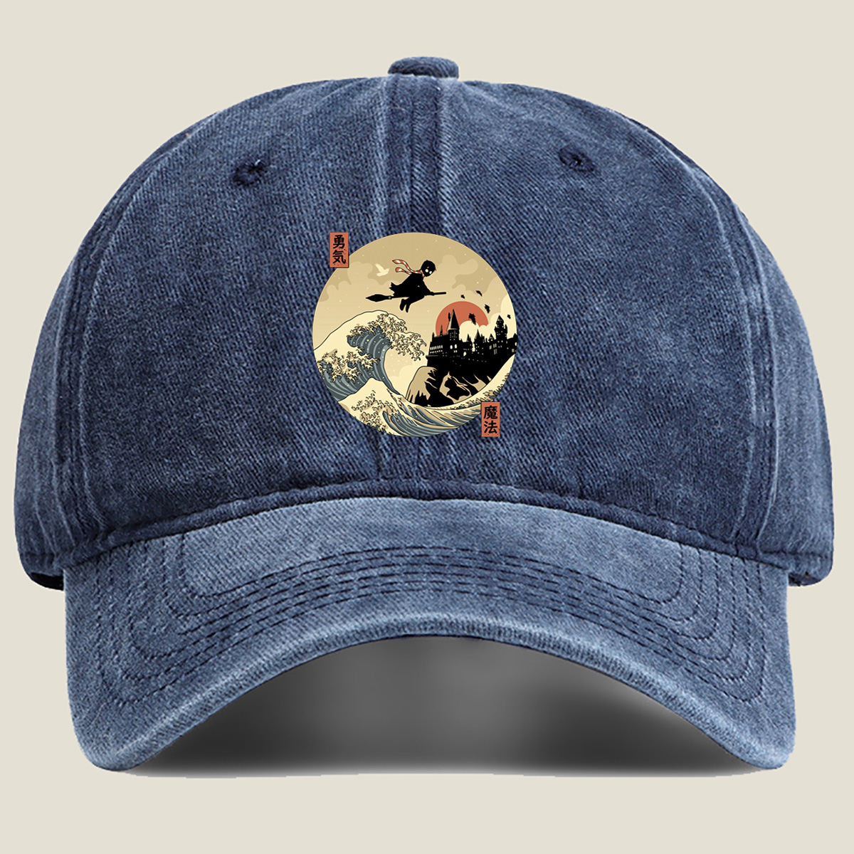 Harry Potter and Hogwarts in a Japanese Wave Style - Washed Denim - Baseball Cap