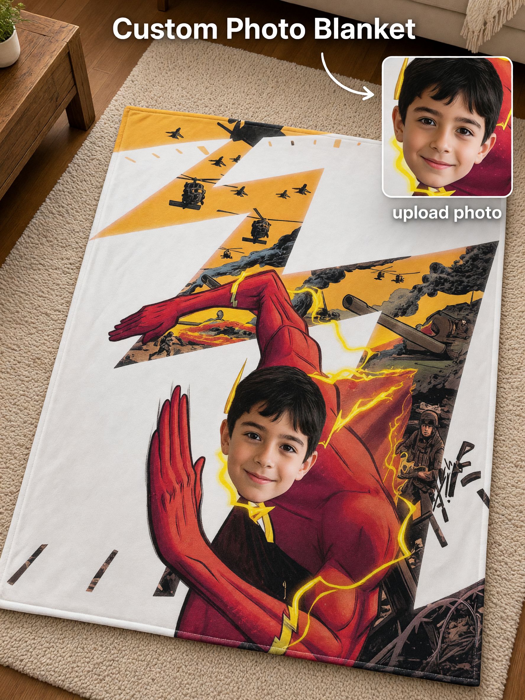 Custom Face Superhero Flannel Blanket, Soft Cozy Comic Throw for Couch, Ideal Personalized Gift for Kids and Family