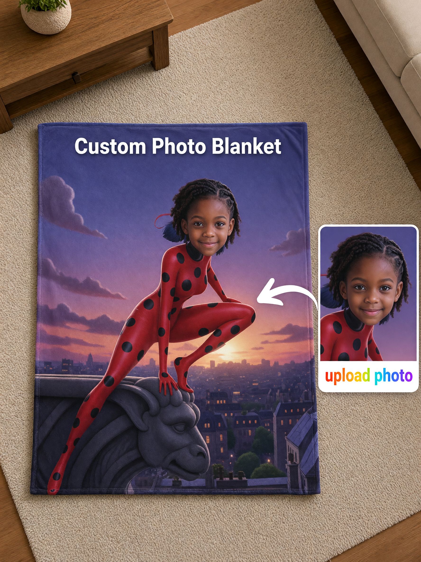 Personalized Superhero Photo Blanket, Custom Face Ultra Soft Flannel Fleece Throw, Ideal Cozy Gift for Kids