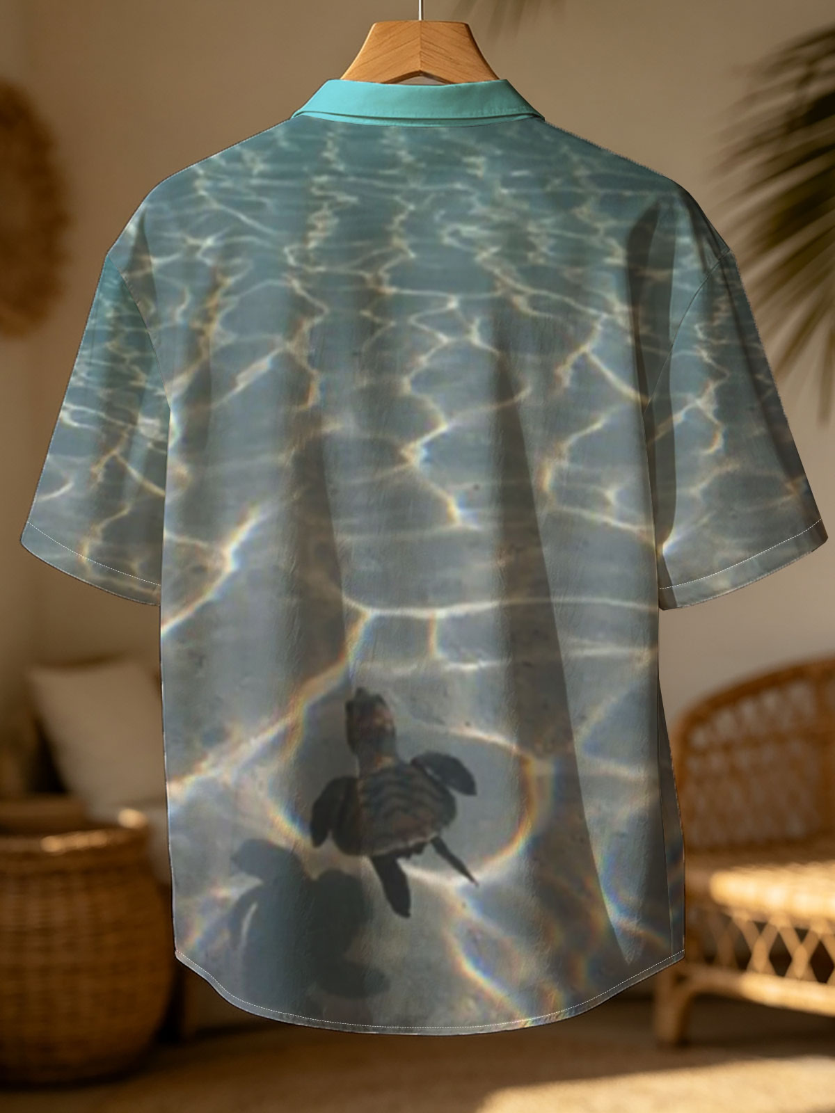 Sea turtle swimming over sandy ocean floor with sunlit ripples -  Shirt