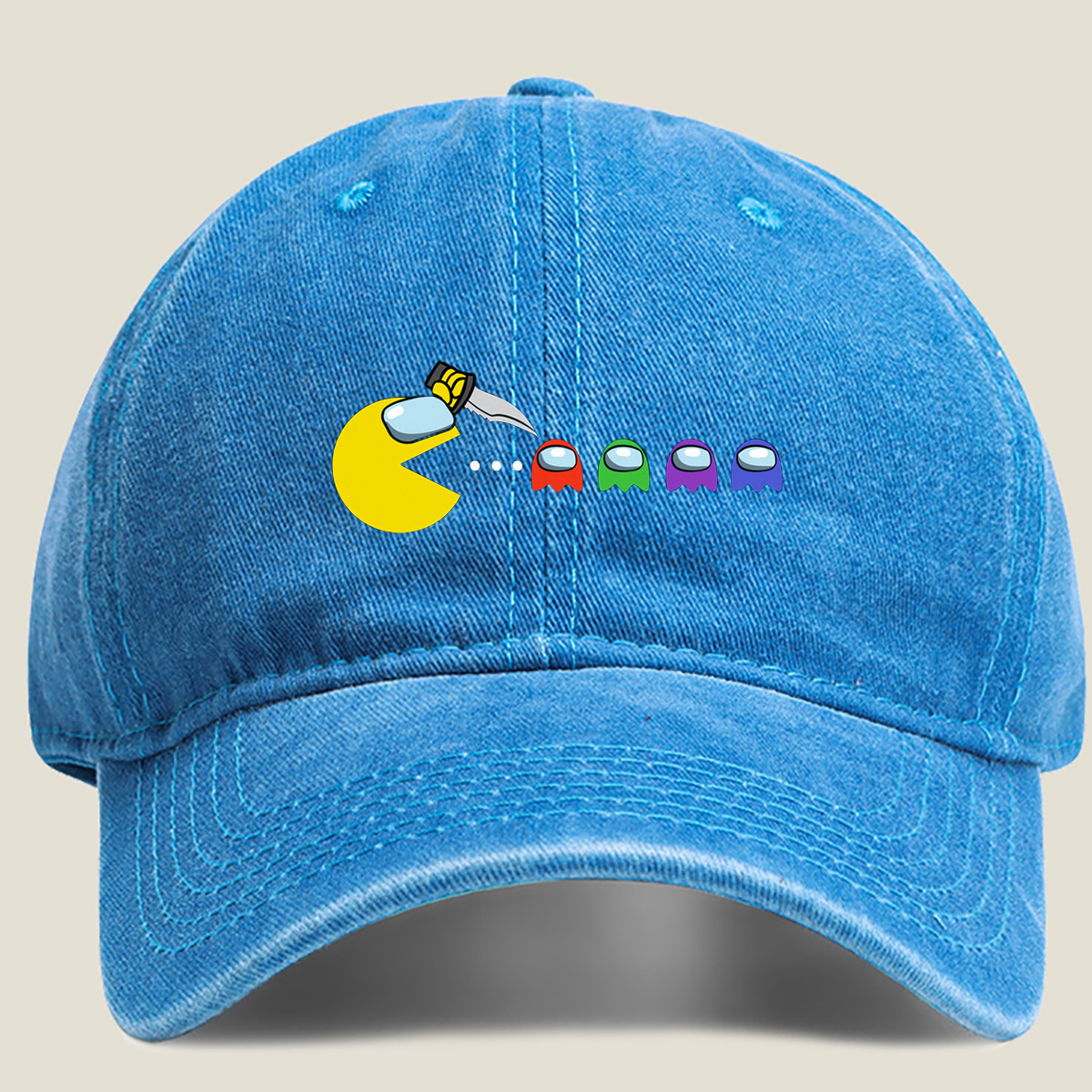 Pac-Man Meets Among Us Characters - Washed Denim - Baseball Cap
